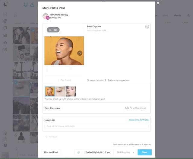 GIF of the Later app showing how to create and edit a multi-photo post